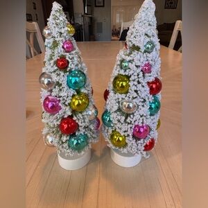 Retro Flocked Bottle Brush Christmas Trees– Vintage Mid-Century Style -Set of 2